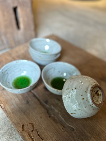 Shino ash tea bowls (5 as set )