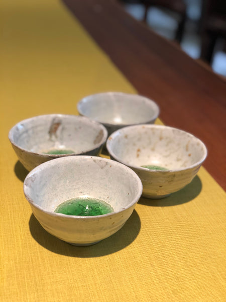 Shino ash tea bowls (5 as set )