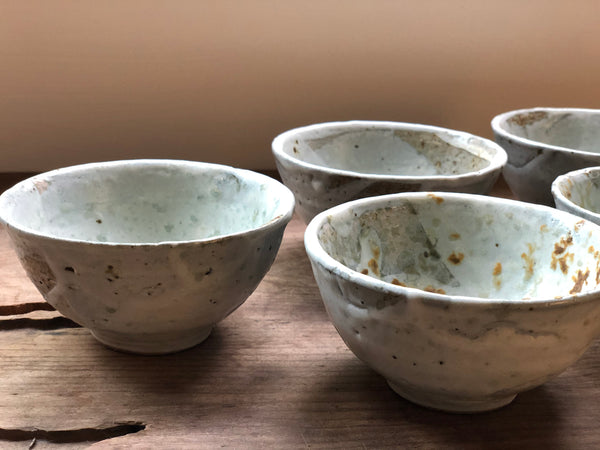 Shino ash tea bowls (5 as set )