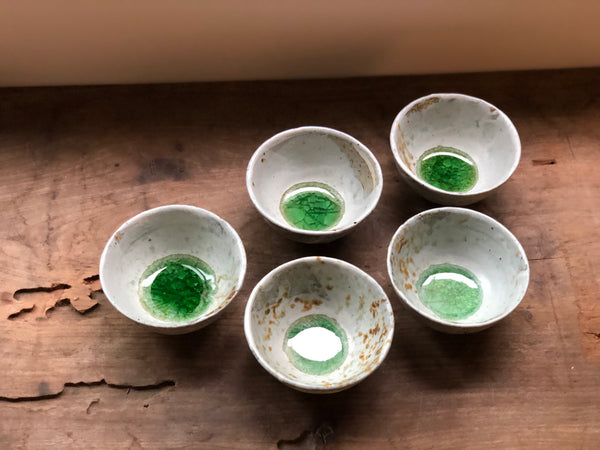 Shino ash tea bowls (5 as set )